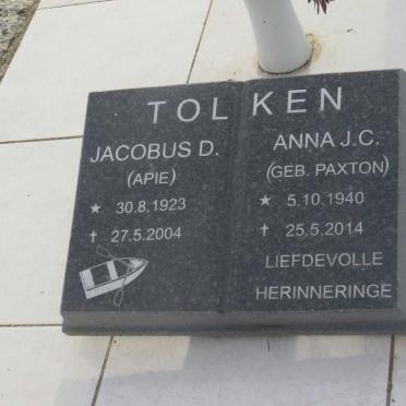 TOLKEN Jacobus D. 1923-2004 &amp; Anna J.C. PAXTON 1940-2014