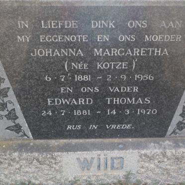 WIID Edward Thomas 1881-1970 &amp; Johanna Margaretha KOTZE 1881-1956