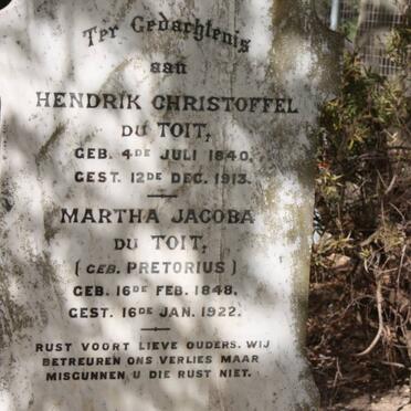 TOIT Hendrik Christoffel, du 1840-1913 &amp; Martha Jacoba PRETORIUS 1848-1922