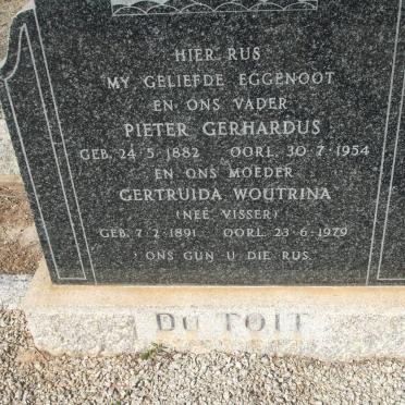 TOIT Pieter Gerhardus. du 1882-1954 &amp; Gertruida Woutrina VISSER 1891-1979