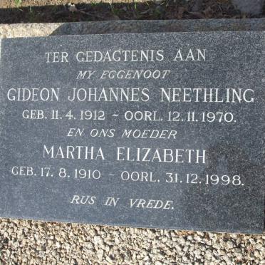 NEETHLING Gideon Johannes 1912-1970 &amp; Martha Elizabeth 1910-1998