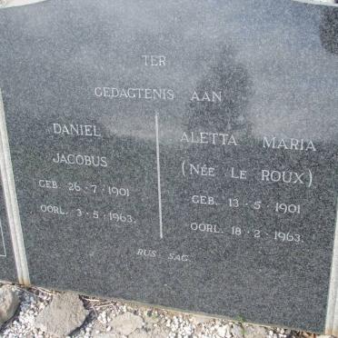 ? Daniel Jacobus 1901-1963 &amp; Aletta Maria LE ROUX 1901-1963