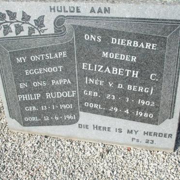 ? Philip Rudolf 1901-1961 &amp; Elizabeth C. v.d. BERG 1902-1980