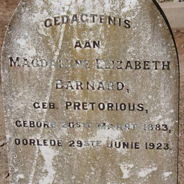 BARNARD Magdalene Elizabeth nee PRETORIUS 1883-1923