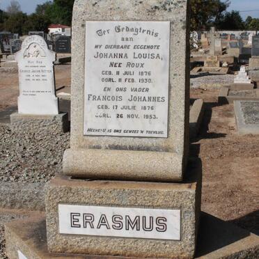 ERASMUS Francois Johannes 1876-1953 &amp; Johanna Louisa ROUX 1876-1930