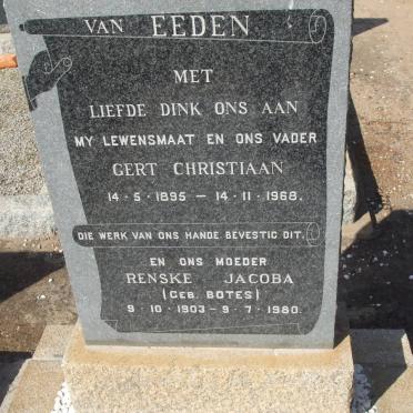 EEDEN Gert Christiaan, van 1895-1968 &amp; Renske Jacoba BOTES 1903-1980