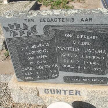 GUNTER Carel Lodewyk 1874-1964 &amp; Martha Jacoba v.d. MERWE 1884-1977