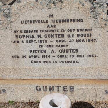 GUNTER Pieter A. 1864-1957 &amp; Sophia M. LE ROUX 1875-1947
