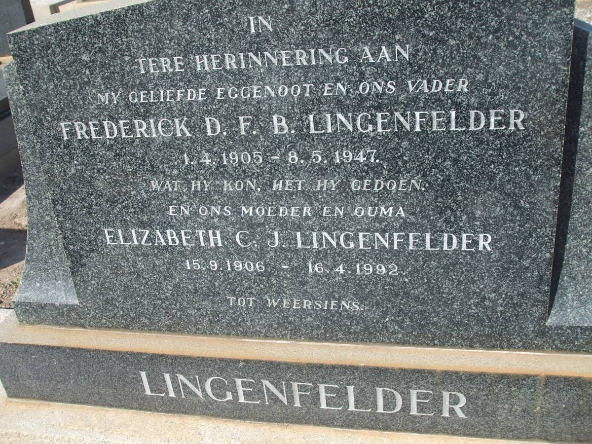 LINGENFELDER Frederick D.F.B. 1905-1947 &amp; Elizabeth C.J. 1906-1992