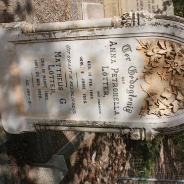 LOTTER Mattheus G. 1862-1928 &amp; Anna Petronella ERASMUS 1868-1925
