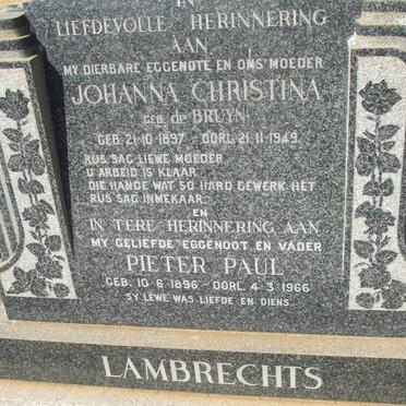 LAMBRECHTS Pieter Paul 1896-1966 &amp; Johanna Christina de BRUYN 1897-1949