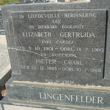 LINGENFELDER Pieter Charl 1895-1968 &amp; Elizabeth Gertruida CARSE 1901-1960