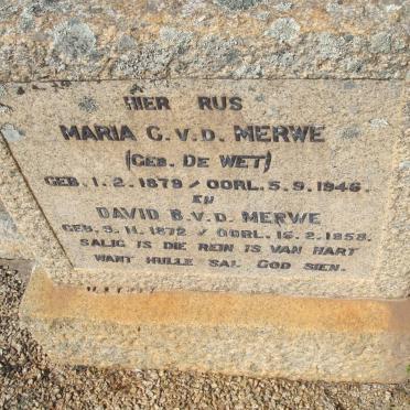 MERWE David B., v.d. &amp; Maria de WET 1872-1958