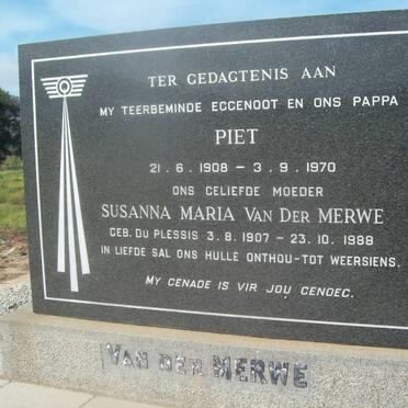 MERWE Piet, van der 1908-1970 &amp; Susanna Maria DU PLESSIS 1907-1988