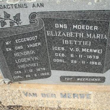 MERWE Hendrik Lodewyk, van der 1879-1966 &amp; Elizabeth Maria van der MERWE 1879-1968