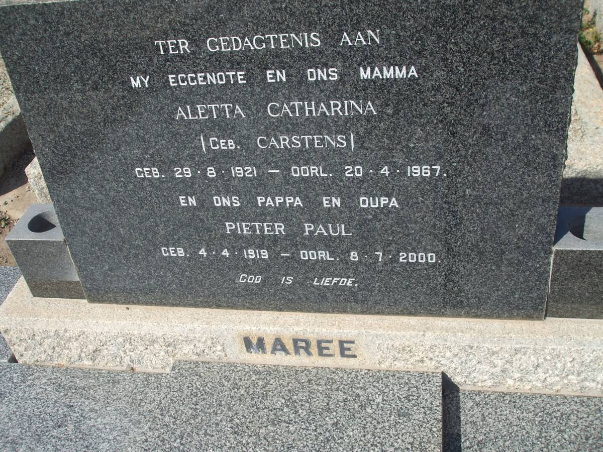 MAREE Pieter Paul 1919-2000 &amp; Aletta Catharina CARSTENS 1921-1967