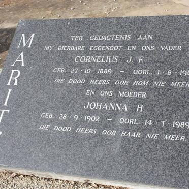 MARITZ Cornelius J.F. 1889-1965 &amp; Johanna H. 1902-1989