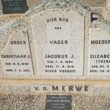 MERWE Jacobus J., v.d. 1864-1916 &amp; Elizabeth M. THERON 1868-1953 :: van der Merwe Christiaan J. 1895-1923