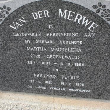 MERWE Philippus Petrus, van der 1897-1978 &amp; Martha Magdalena GROENEWALD 1897-1965