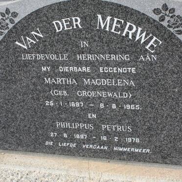 MERWE Philippus Petrus, van der 1897-1978 &amp; Martha Magdalena GROENEWALD 1897-1965