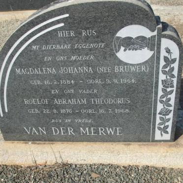 MERWE Roelof Abraham Theodorus, van der 1876-1968 &amp; Magdalena Johanna BRUWER 1884-1964 