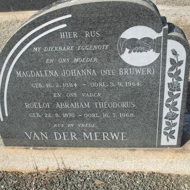 MERWE Roelof Abraham Theodorus, van der 1876-1968 &amp; Magdalena Johanna BRUWER 1884-1964 