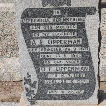 OPPERMAN D.F. 1867-1950 &amp; A.E. KRIEGLER 1871-1941