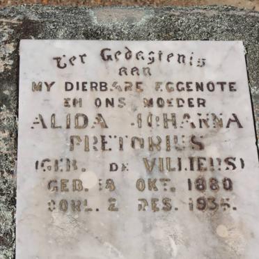 PRETORIUS Alida Johanna nee de VILLIERS 1880-1935