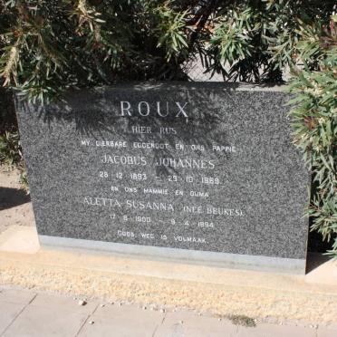 ROUX Jacobus Johannes 1893-1969 &amp; Aletta Susanna BEUKES 1900-1994
