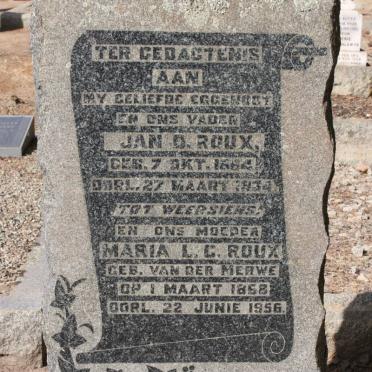 ROUX Jan D. 1864-1934 &amp; Maria L.C. van der MERWE 1868-1956
