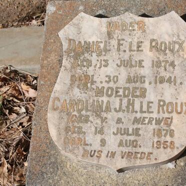 ROUX Daniel F., le 1874-1941 &amp; Carolina J.H. v.d. MERWE 1876-1958