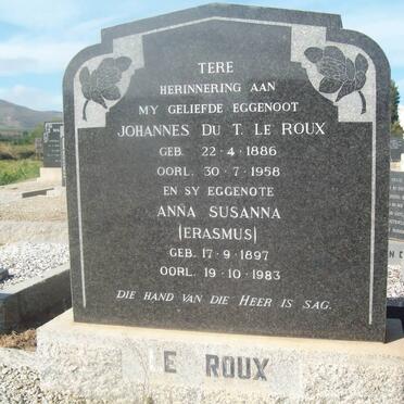 ROUX Johannes Du T., le 1886-1958 &amp; Anna Susanna ERASMUS 1897-1983