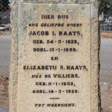 RAATS Jacob I. 1828-1899 &amp; Elizabeth S. DE VILLIERS 1832-1925