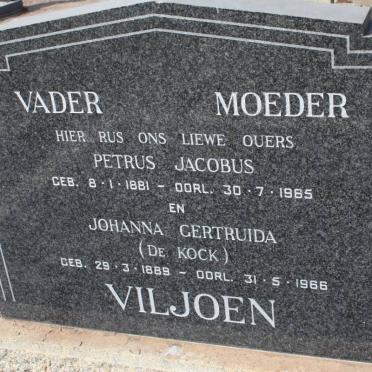 VILJOEN Petrus Jacobus 1881-1965 &amp; Johanna Gertruida DE KOCK 1889-1966