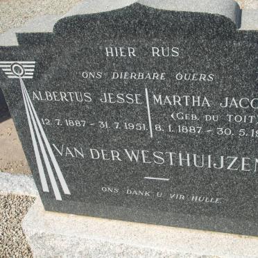 WESTHUIJZEN Albertus Jesse, van der 1887-1951 &amp; Martha Jacoba du TOIT 1887-1952