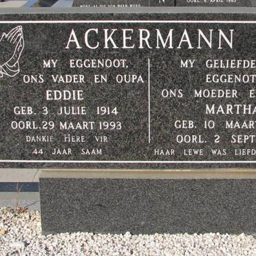ACKERMANN Eddie 1914-1993 &amp; Martha 1915-1982