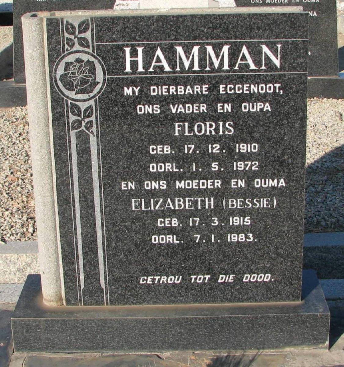 HAMMAN Floris 1910-1972 &amp; Elizabeth 1915-1983