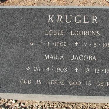 KRUGER Louis Lourens 1902-1980 &amp; Maria Jacoba 1903-1987