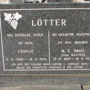 LOTTER Cronje 1900-1974 &amp; M.E. BASSON 1899-1972