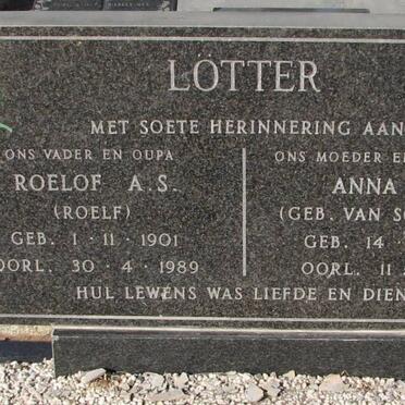 LOTTER Roelof A.S. 1901-1989 &amp; Anna S.C. van SCHALKWYK 1908-1992