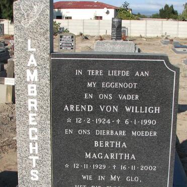 LAMBRECHTS Arend von Willigh 1924-1990 &amp; Bertha Magaritha 1929-2002