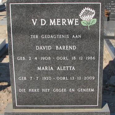 MERWE David Barend, v.d. 1908-1986 &amp; Maria Aletta 1920-2009