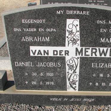 MERWE Abraham Daniel Jacobus, van der 1921-1976 &amp; Maria Elizabeth 1921-2000