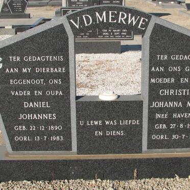 MERWE Daniel Johannes, v.d. 1890-1983 &amp; Christina Johanna Maria HAVENGA 1908-1984