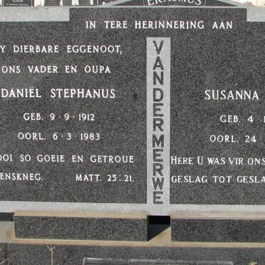 MERWE Daniel Stephanus, van der 1912-1983 &amp; Susanna Maria 1917-2003