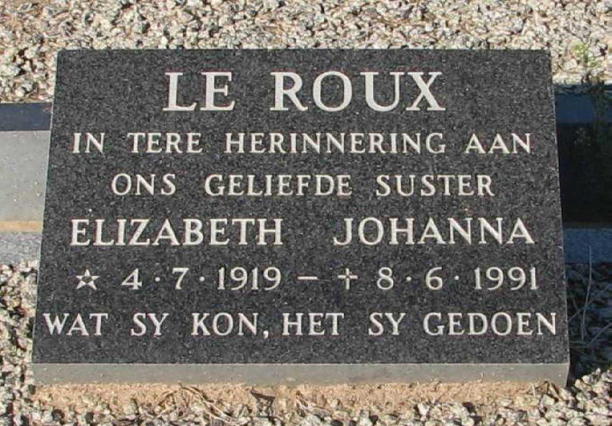 ROUX Elizabeth Johanna, le 1919-1991