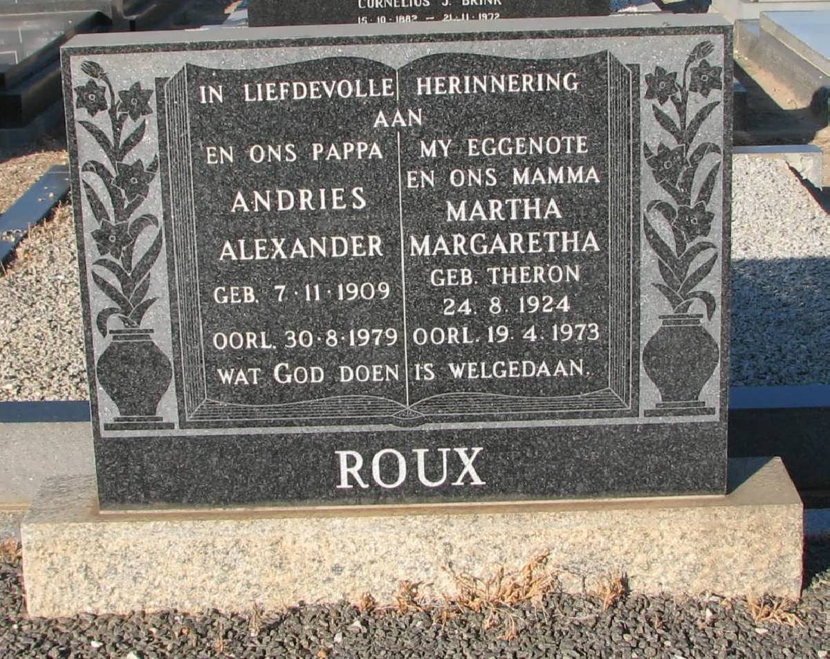 ROUX Andries Alexander 1909-1979 &amp; Martha Margaretha THERON 1924-1973