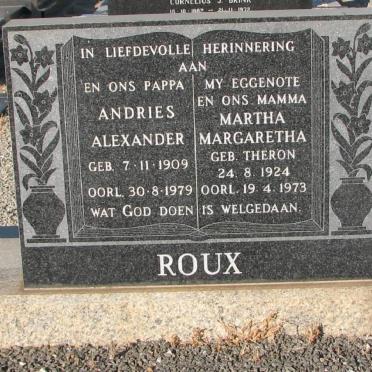 ROUX Andries Alexander 1909-1979 &amp; Martha Margaretha THERON 1924-1973