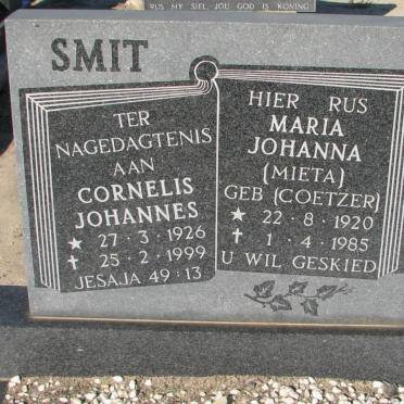 SMIT Cornelis Johannes 1926-1999 &amp; Maria Johanna COETZER 1920-1985