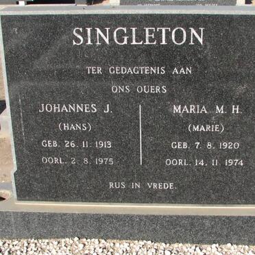 SINGLETON Johannes J. 1913-1975 &amp; Maria M.H. 1920-1974